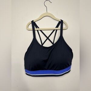 Crane |Black and Blue Cross Back Sports Bra | Size Large